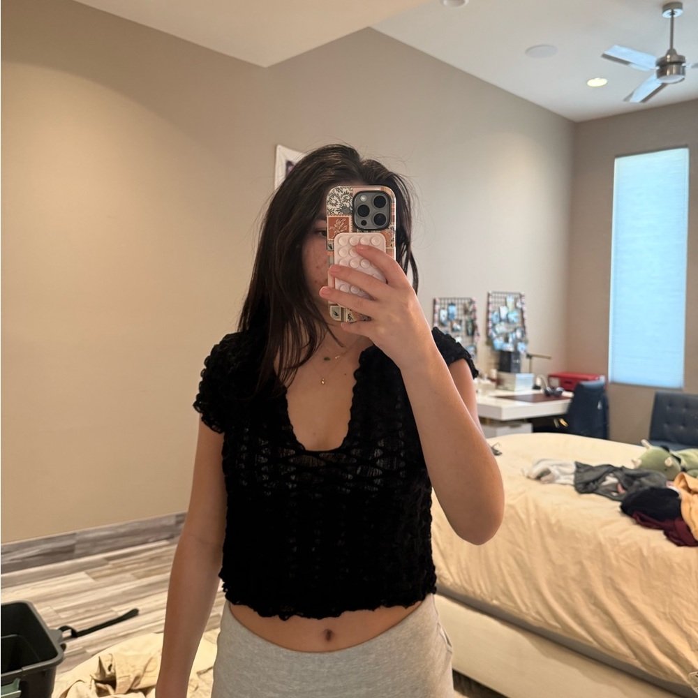 Black lace free people short sleeve top